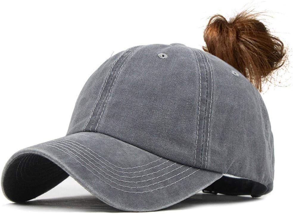 Criss Cross Hat Washed Distressed Baseball Cap Ponytail Hat High Messy Bun Ponycap for Women