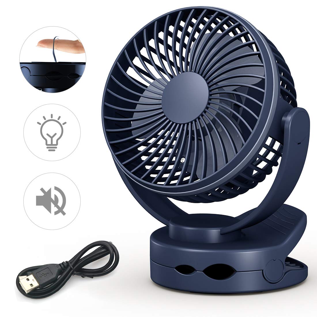Portable Quiet Clip Fan For Baby Stroller Office Travel Mini Desk Fan Clip Fan With Night Light Usb Desk Personal Table Fan 4 In 1 Applications Rechargeable 3600mah Battery Operated Fan Baby Products Parts