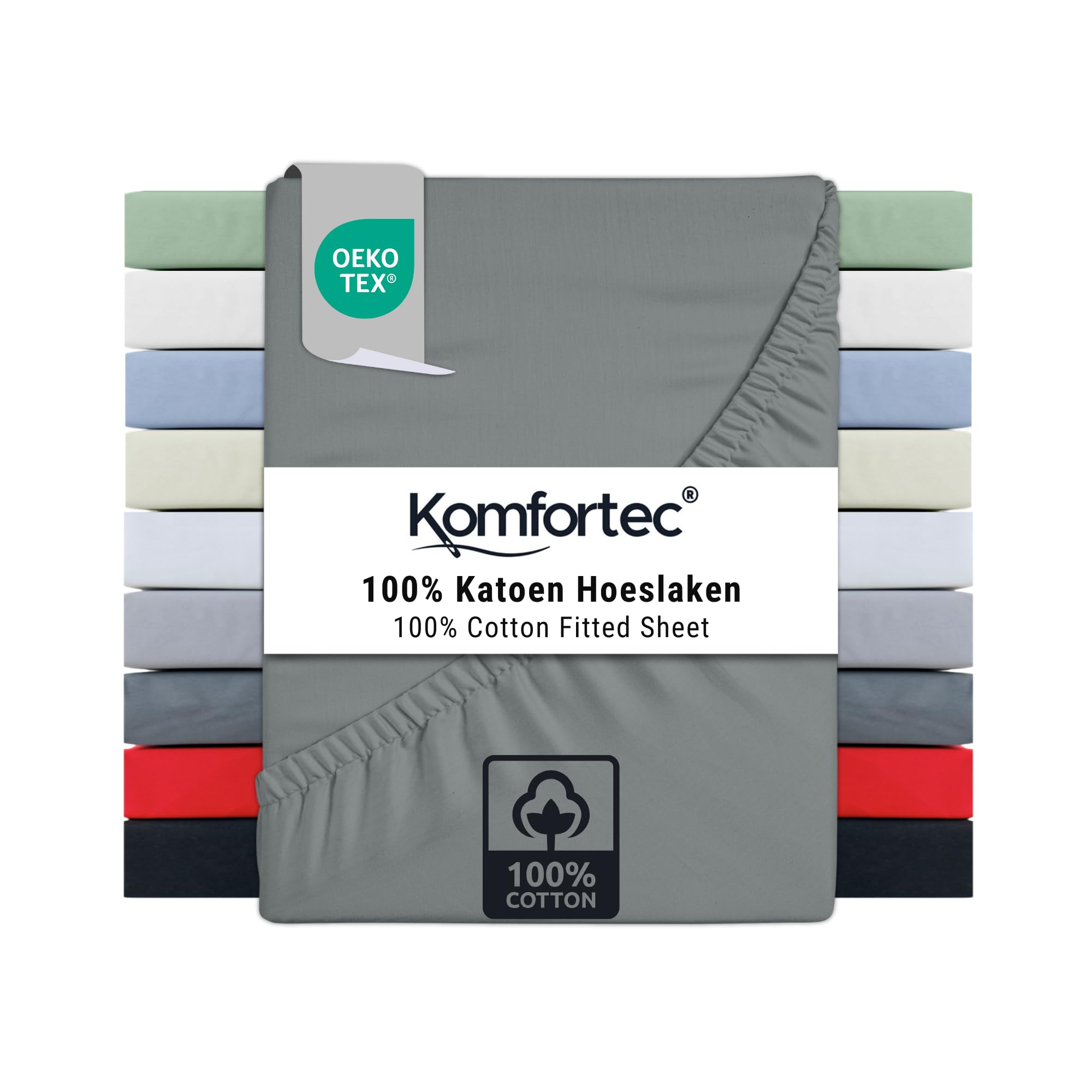 Komfortec Super King Fitted Sheet 100% Cotton, 11 inch (30 cm) Deep Pocket - Grey — image 1