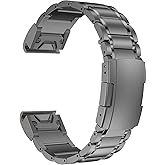 MaKTech Titanium Band for Garmin,22mm Five-Piece Metal Bracelet Strap with Quick Release Connector,Tortoise Buckle,for Garmin Fenix 8 47mm/E 47mm/7/6 Smartwatch (Gray)