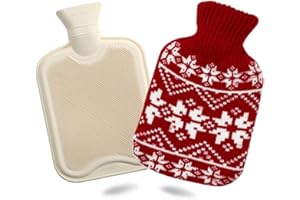 Hot Water Bottle with Cover, 2L Thicken Rubber Hot Water Bag with Knitted Cover, Warm Compress for Neck, Shoulder Pain and Ha