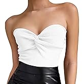 Women's Sexy Crop Tops Strapless Twisted Front Ribbed Knit Tube Top Sleeveless Sweetheart Neck Y2K Camisole Tank Top