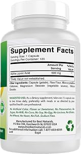 Best Naturals Alpha Lipoic Acid 600 mg 120 Capsules ALA Non-GMO view 5
