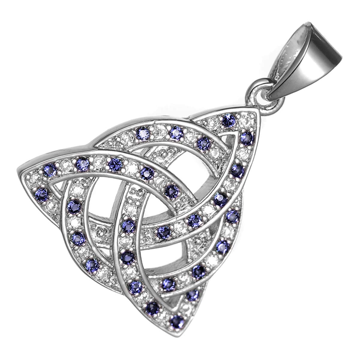 GWG Jewellery 18K White Gold Coated Celtic Trinity Knot Interlaced with Circle Ornated with Sapphire Blue Stones Pendant Necklace in Gift Box for Women