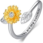 LWXIE Diamond Sunflower Rings for Women 925 Sterling Silver Sunflower Ring You Are My Sunshine Statement Rings Fine Jewelry Gifts for Her