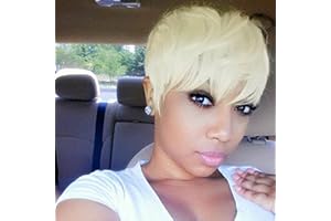 Tereshar Pixie Cut Wig for Black Women Blonde 613 Short Wig with Bangs Layered Straight Hair Heat Resistant Synthetic Wig for Daily Use(613)