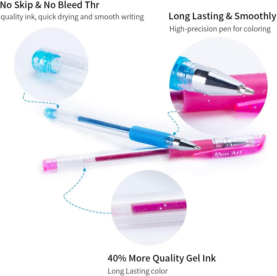 Glitter Gel Pens Color Gel Pen Set, Colored Gel Markers with 40% More Ink for Adult Coloring Books, Drawing, Journaling, Taking Note and Doodling (30 Colors) : Office Products