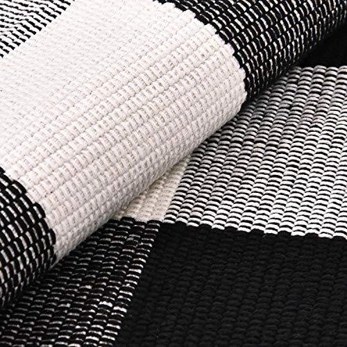 Area Rug Black White and Gray Classic Plaid Runner Rugs Hand Woven