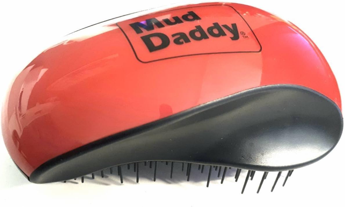 Mud Daddy Detangler and Deshedder Brush, All Coat Types, Easy Grab, Red