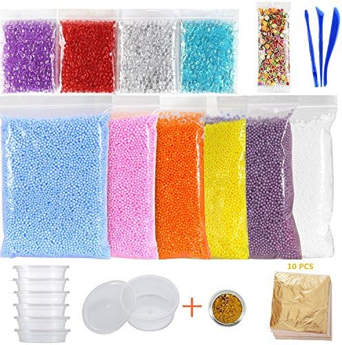 15 Pack Slime Making Kits Supplies, Fishbowl Beads, Foam Balls, Slime Storage Containers, Imitation Gold Leaf Foil Paper, Glitter Shake Jars, Fruit Slices, DIY Art Craft for Homemade Slime