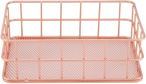 Amazon Dewin スクエア型 鉄製バスケット ワイヤーバスケット スタッキング バスケット 収納 積み重ね 収納棚 ローズゴールド サイズ S かご バスケット オンライン通販