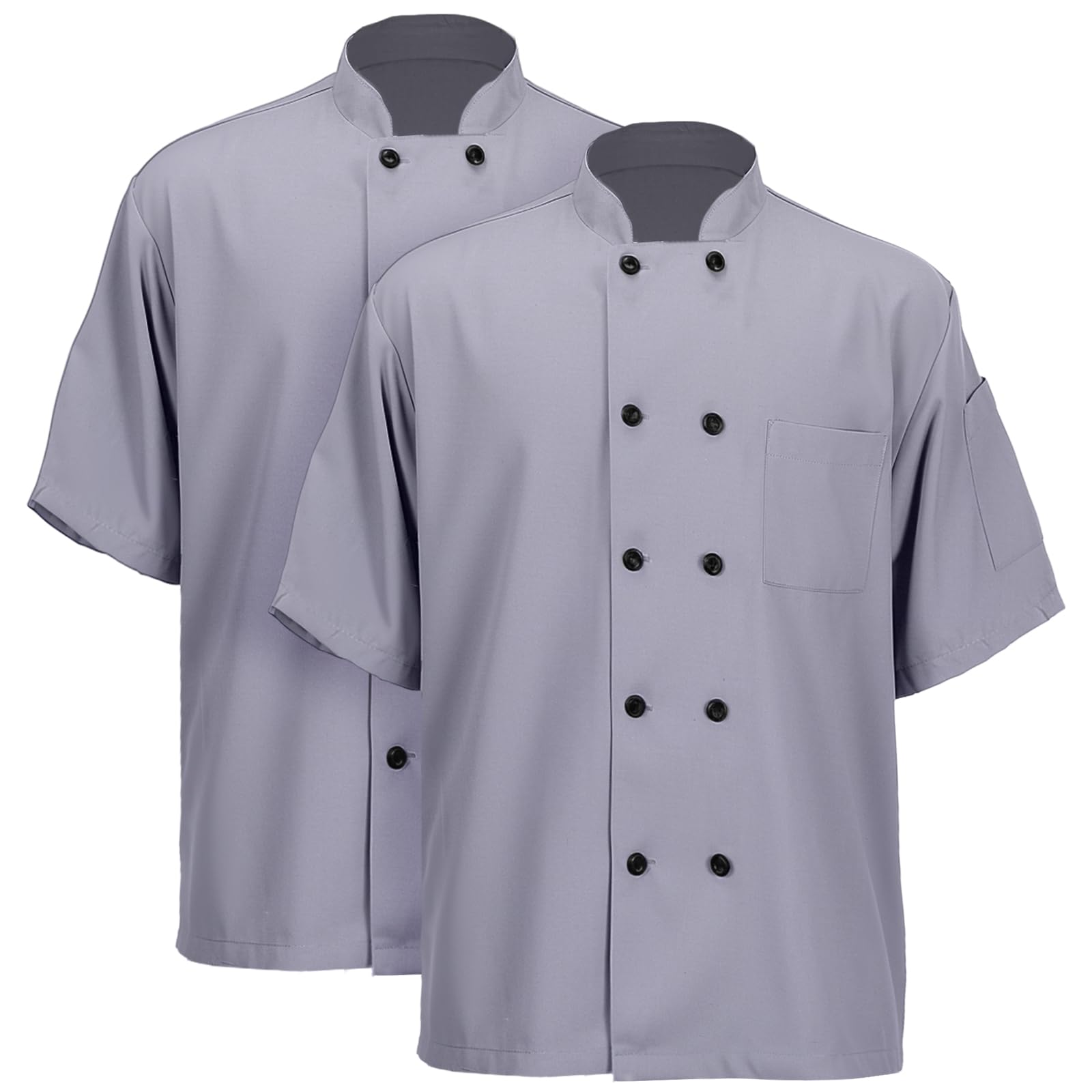 Photo 1 of 2 Pack Unisex Chef Coat Short Sleeve Chef Jacket Costume for Men Women(X-Small,Gray)