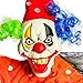Halloween Haunters 4 Foot Hanging Circus Clown with Creepy Smile Prop Decoration - 1/3 Life-Size Scale Scary White Face with Neon Blue and Green Hair - Fun Entryway Display