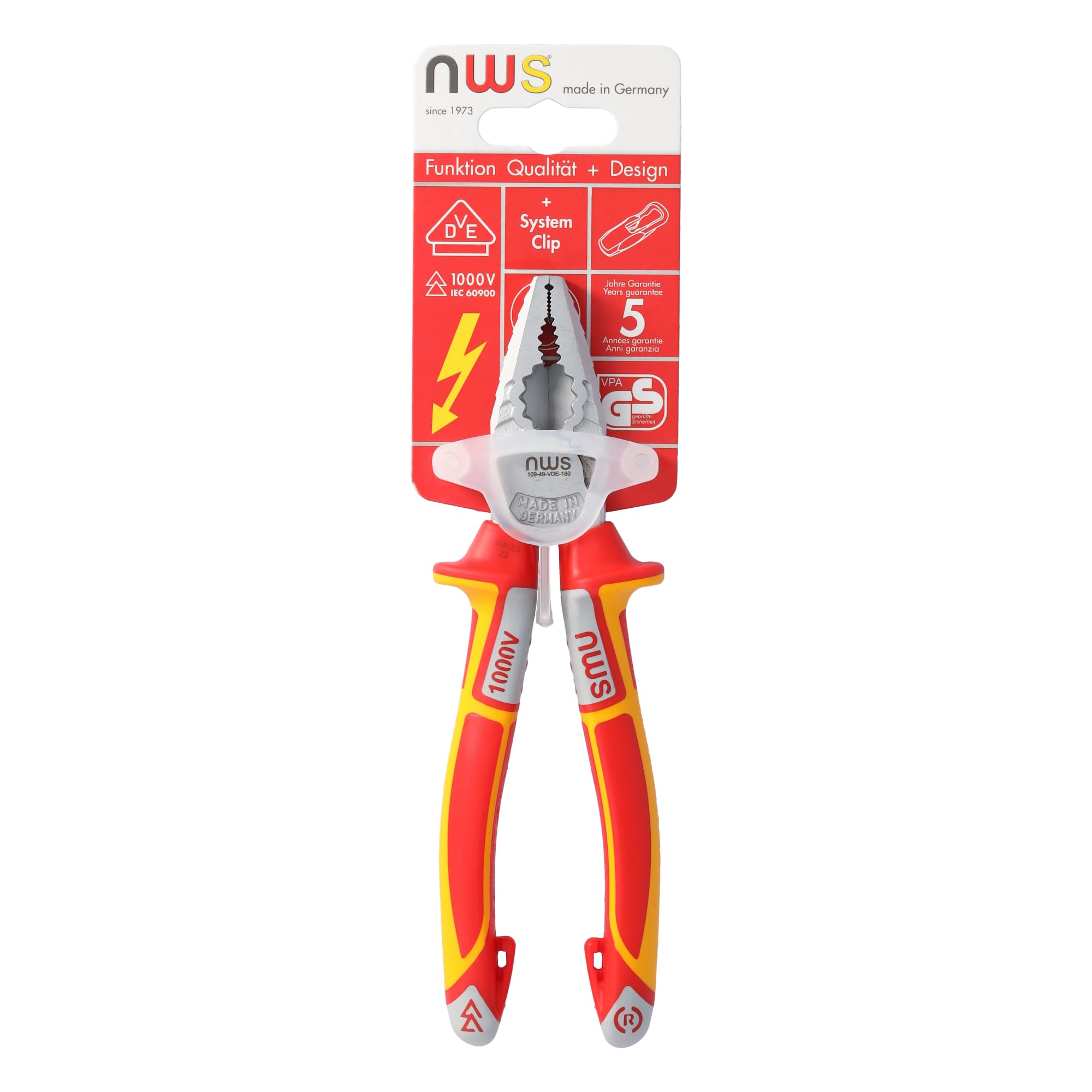 NWS 109-49-VDE-180-SB VDE Number 109-49 "CombiMax Combination Pliers, Silver/Red/Yellow, 180 mm