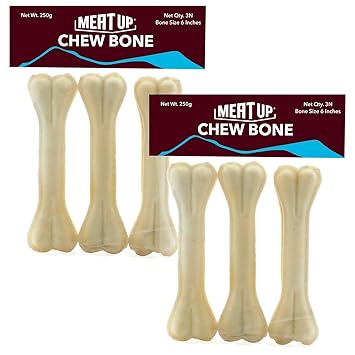 Meat Up Pressed Chew Bones, Dog Treats, 6 inches - Pack of 3 Bones (Buy 1 Get 1 Free)