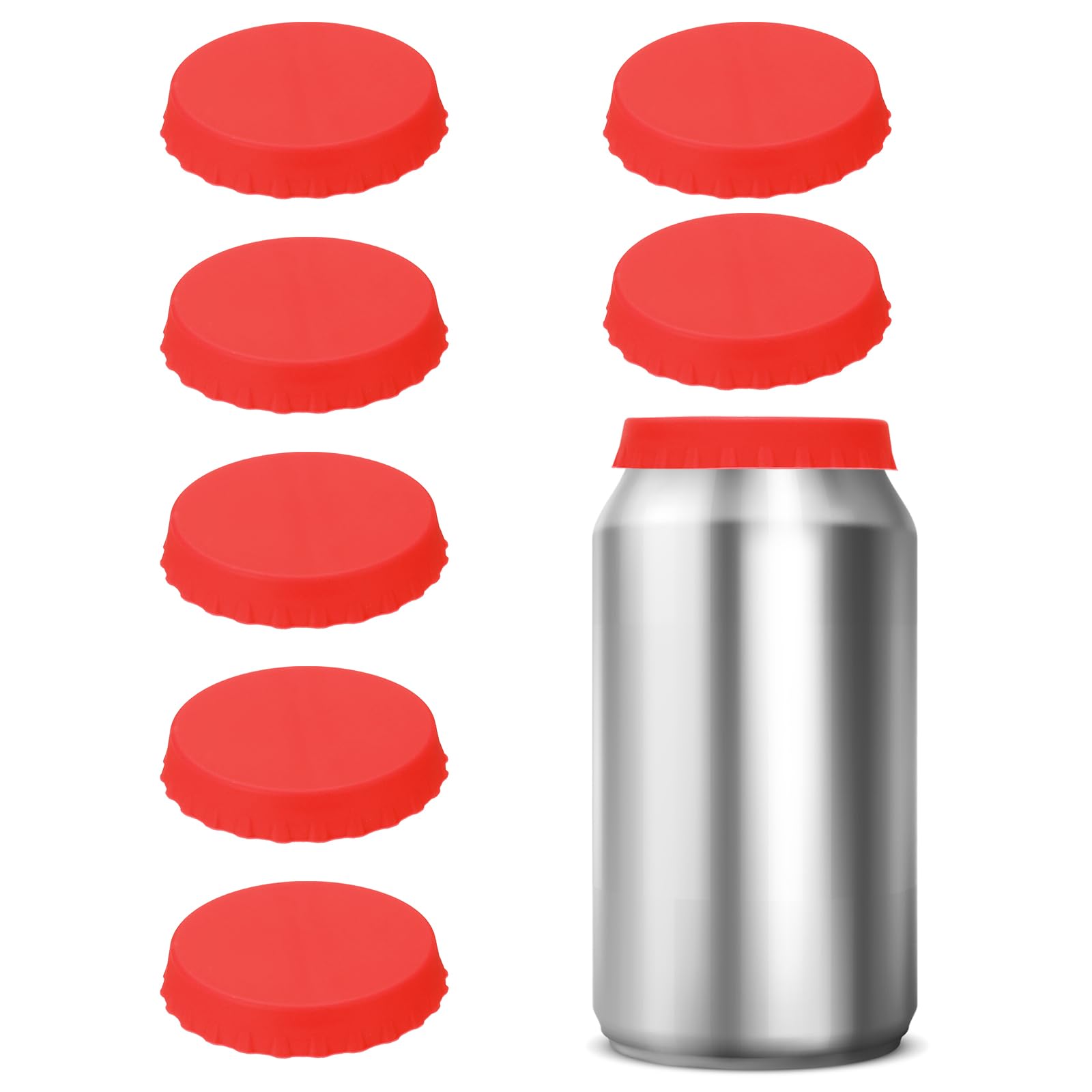 PATIKIL Silicone Soda Can Lids, 8 Pack Reusable Soda Can Cover Stopper Protector for Beer Drink Juice Beverage, Fits Standard Cans, Red