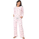 PJ Salvage womens Peace and Pawlidays Waffle Knit Long-sleeve Top and Pajama Pant 2-piece Set