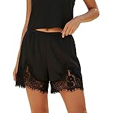 Cjfdfy Women's Satin Silk Lace Shorts High Waisted Patchwork Mini Shorts Trendy Lounge Sleep Wear Pajama Bottoms