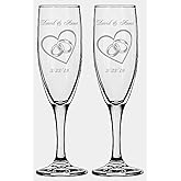 Gifts Infinity Engraved Double Heart Champagne Flutes Set of 2 – Personalized Elegant Toasting Glasses for Weddings, Christmas Party, Romantic Celebrations, Valentine’s Day, and Special Moments(Fl-12)