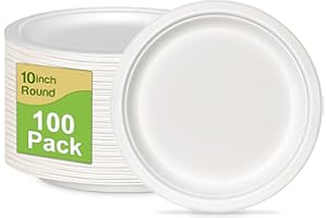 Paper Plates 10 Inch Bulk, 100 Pack Compostable Paper Plates Heavy Duty, Eco Friendly Paper Plates Large White, Plates Dispos