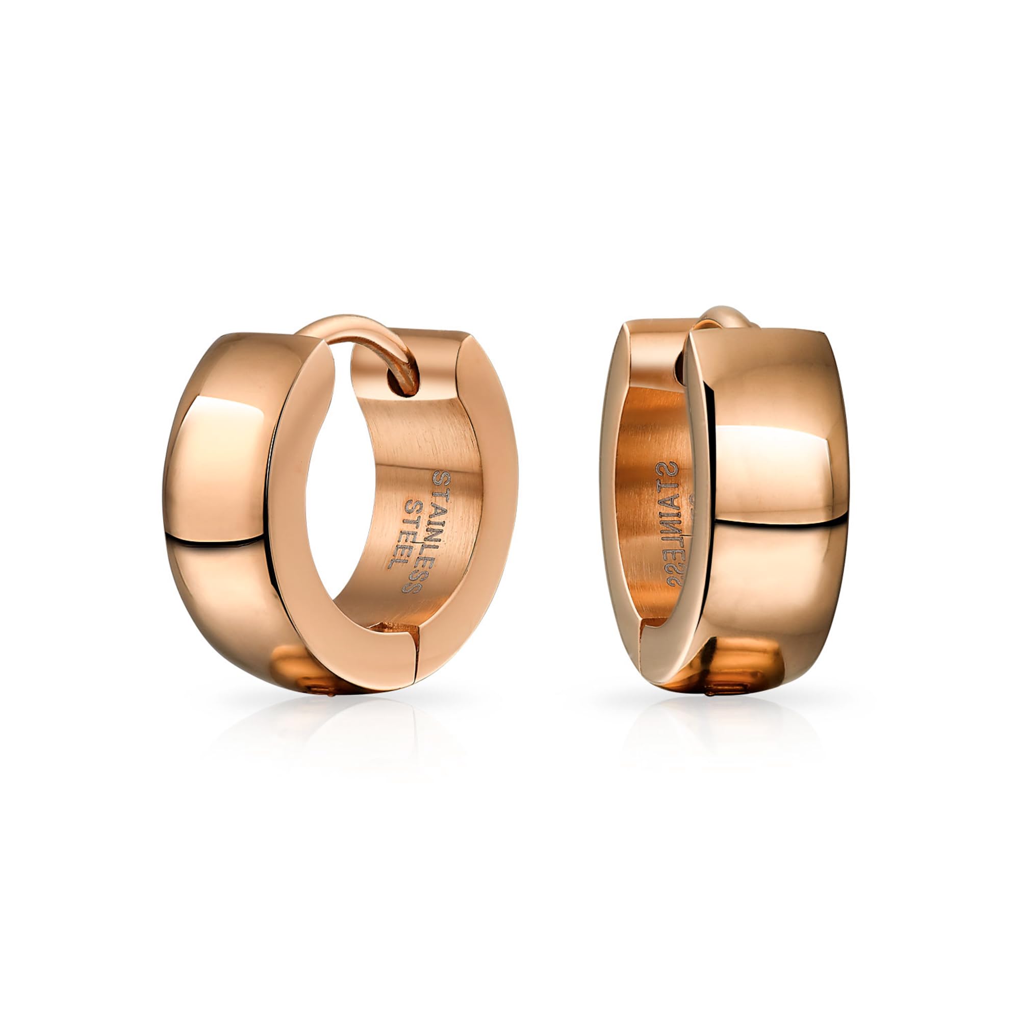 Simple Basic Rose Gold Plated Stainless Steel Polished Huggie Kpop Hoop Earrings For Men For Women