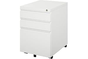 Vinsetto Metal Filing Cabinet with 3 Drawers, Vertical File Cabinet with Lock, Mobile Office Cabinet with Wheels for Legal, L