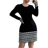 MakeMeChic Women's Sweater Dress Graphic Long Sleeve Crew Neck Knit Casual Short Mini Dresses
