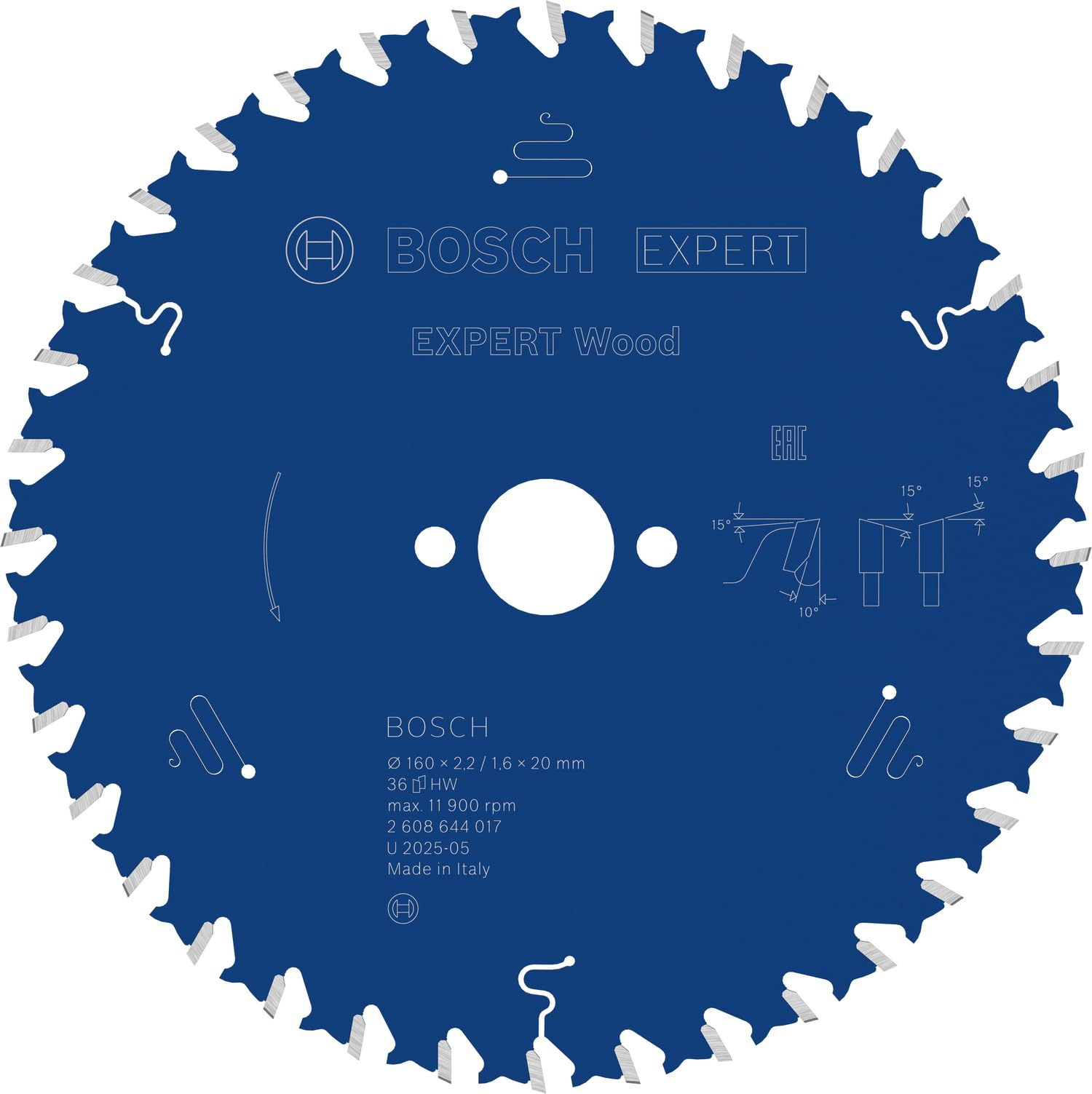 Bosch 2608644017 EXWOH 36 Tooth Top Precision Circular Saw Blade, 0 V, Blue