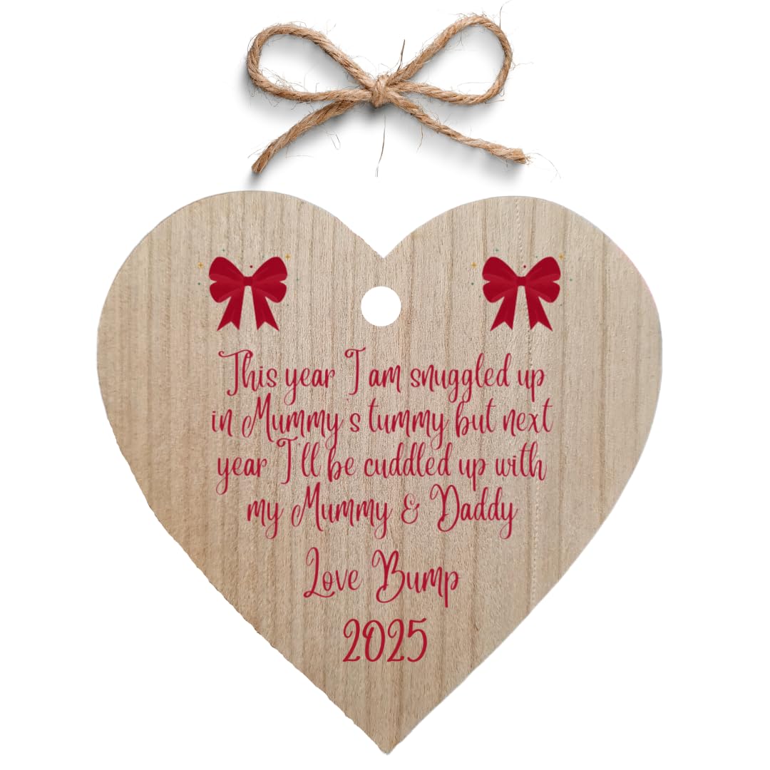 Second Ave Baby Bump Christmas Cherry Wood Hanging Heart Christmas Xmas Tree Decoration Bauble