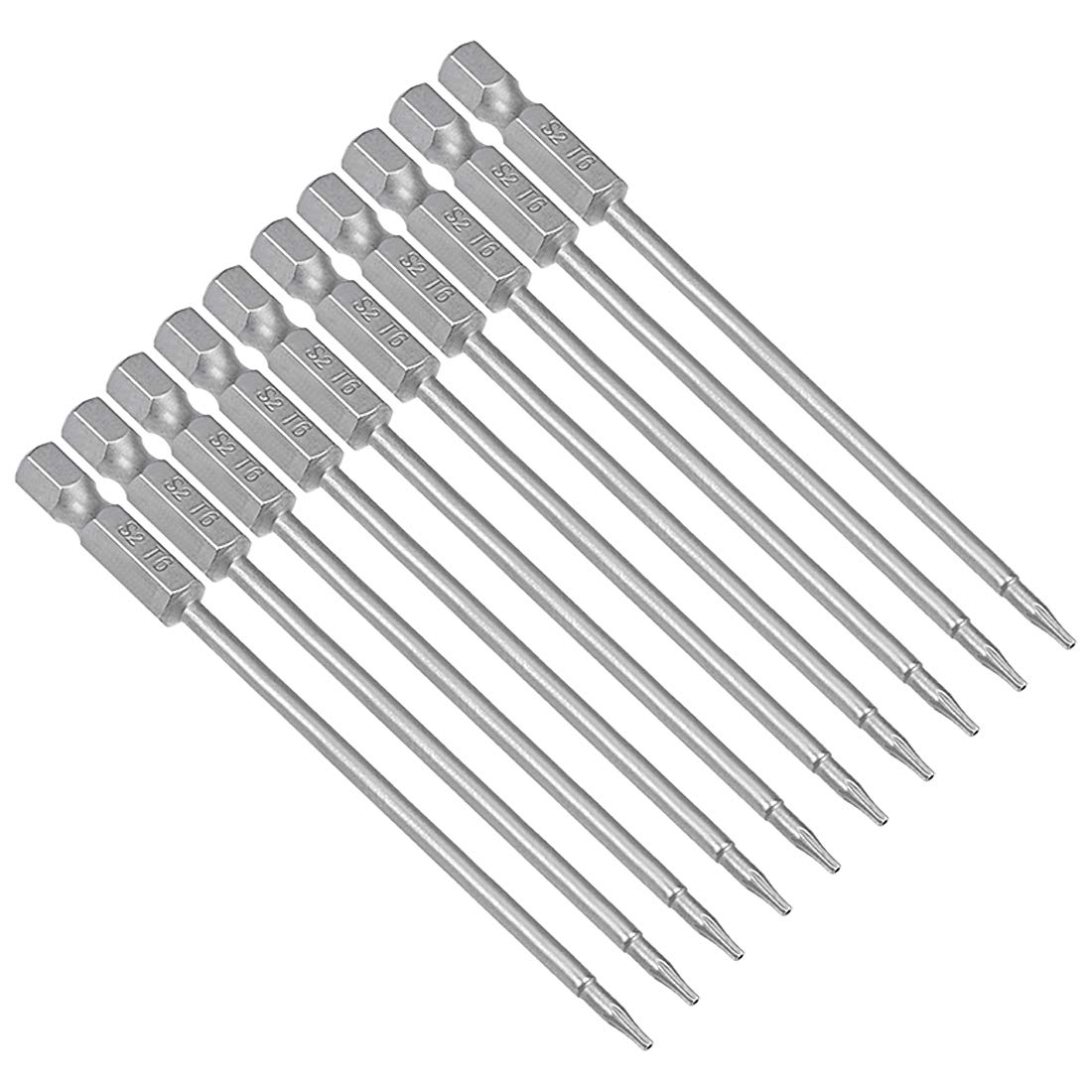 sourcing map 10 Pcs T6 Magnetic Torx Screwdriver Bits, 1/4 Inch Hex Shank 3.94-inch Length S2 Security Tamper Proof Screw Driver Kit Tools
