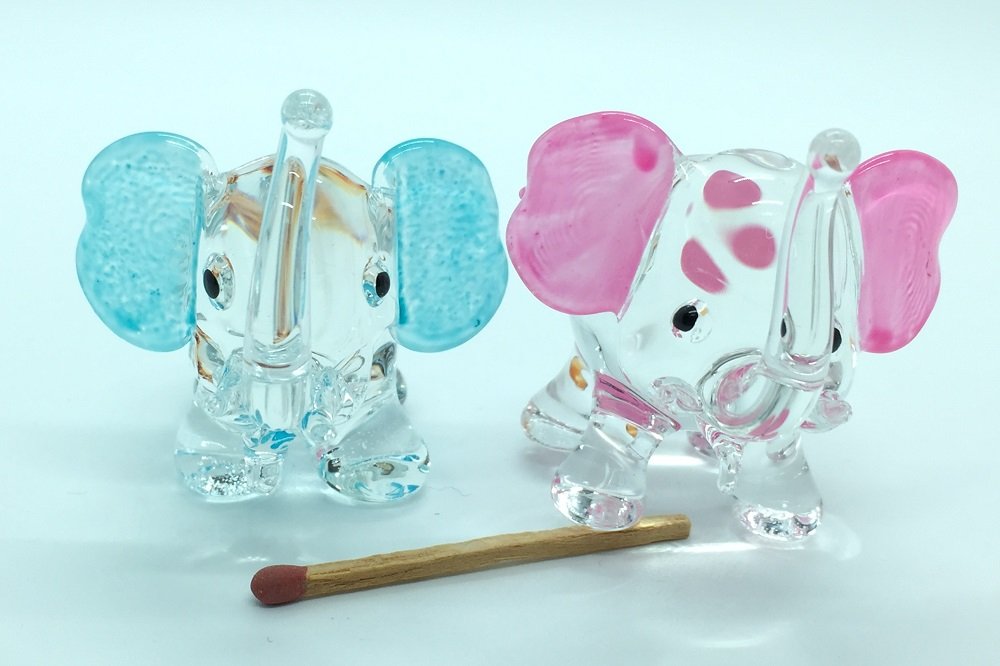 Bundle 2 pieces of Cute Miniature Clear Crystal Glass Baby Pink, Blue