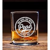 Pops The Man The Myth The Legend Whiskey Glass, Gifts For Grandfather, Papa, Dad, Him, Christmas, Birthday, Father's Day For Pops From Daughter, Son