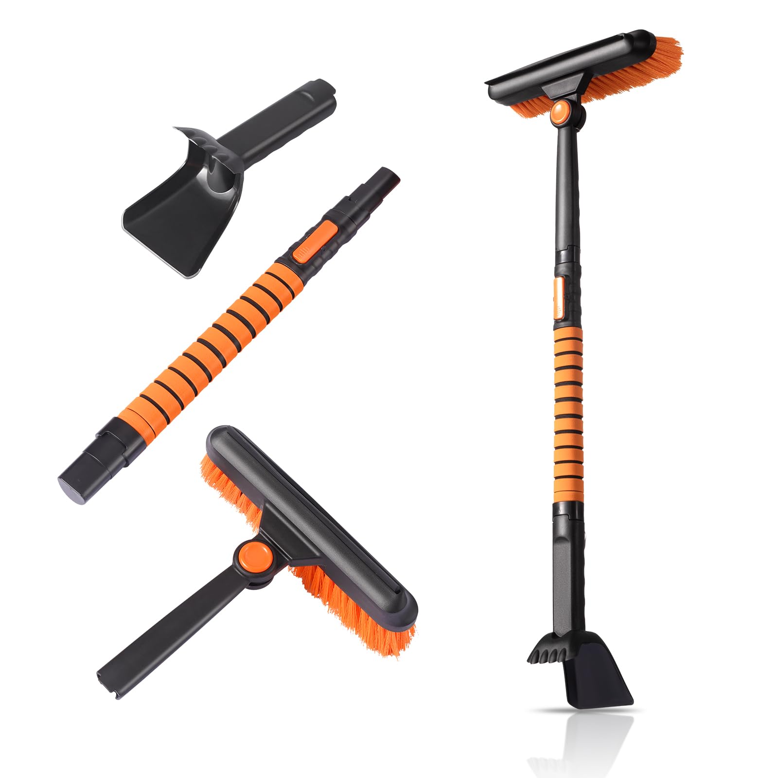 Cretosou 3-In-1 Adjustable Shovels, New Deck Scrubber Rotatable Folding Shovel Floor Scrubbing Brush with Squeegee, Versatile Portable Spatula for Car Window