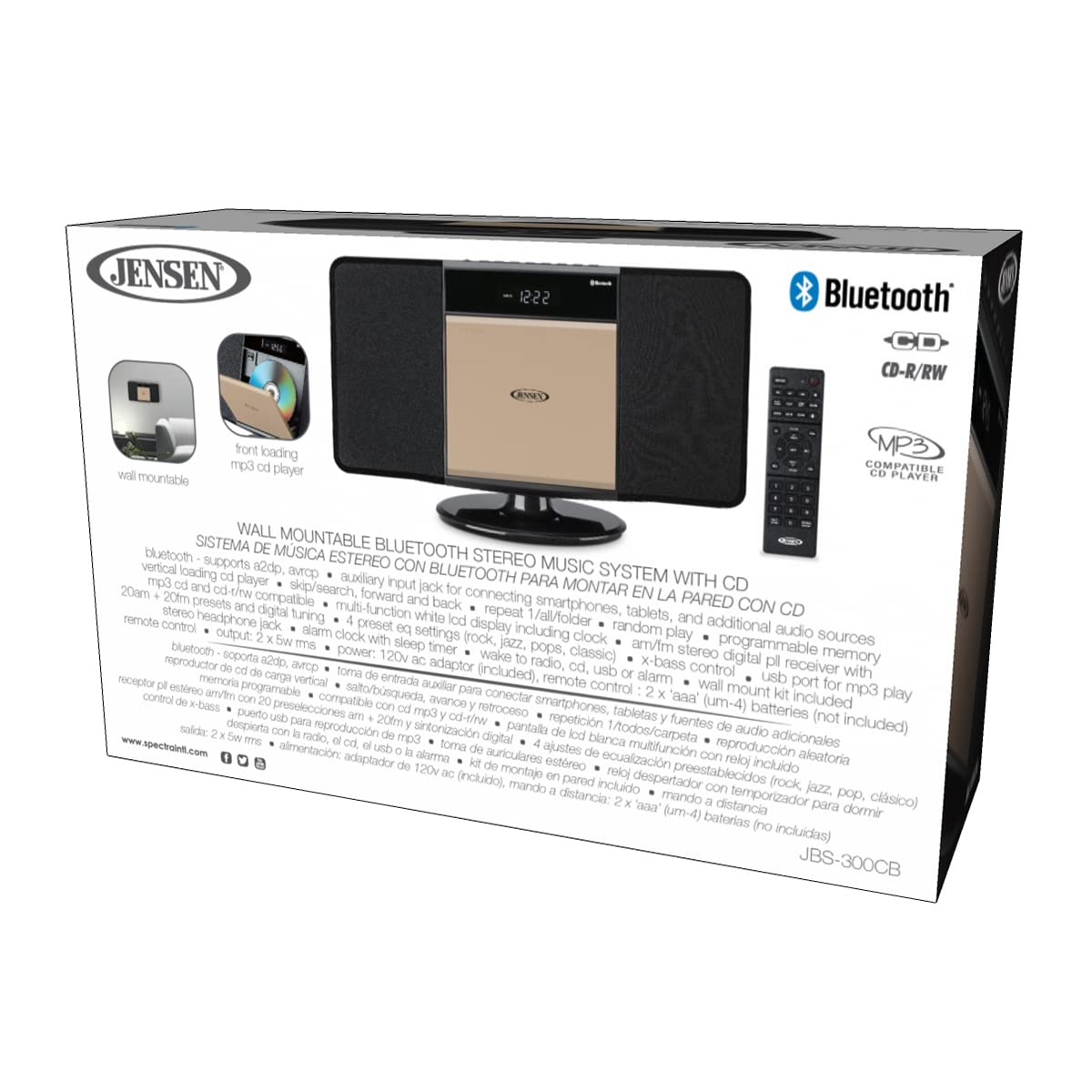 Jensen JBS-300 Champagne Gold Modern Bluetooth Stereo Music System for Home with CD/MP3/WMA Player Wireless Streaming USB Port for MP3 Playback | AM/FM Stereo (Remote Included) (Limited Edition)