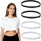 Ajcotahm 4 PCS Crop Tuck Band Adjustable Shirt Tuck Band Women Stretchy Invisible Crop Top Bands Waist Belt for Tucking Shirts Sweaters (Black White)