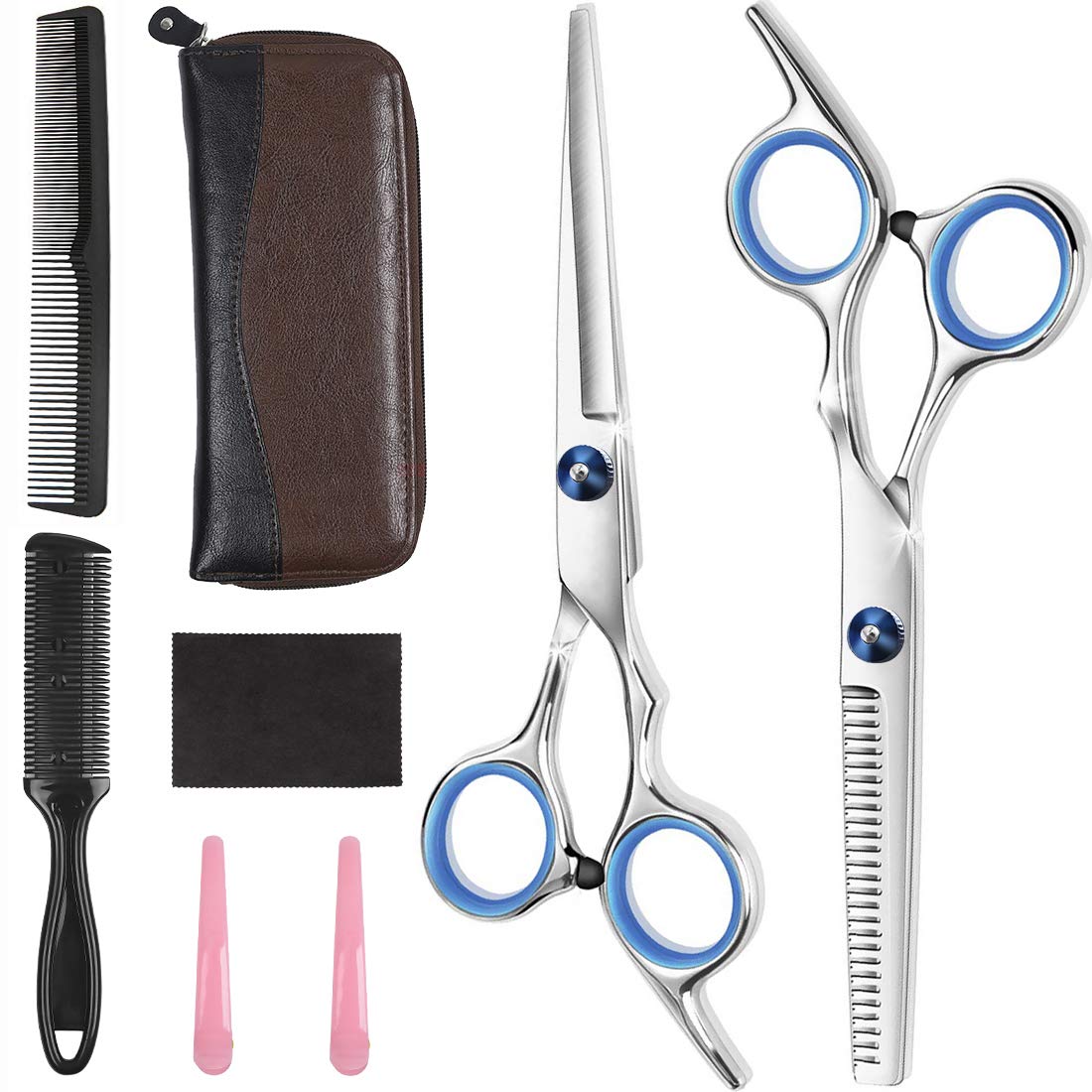 Professional Hair Cutting Scissors Set - Mansso 9 Pcs Hairdressing Scissors Kit, Hair Cutting Scissors, Thinning Shears, Hair Razor Comb, Clips, Scissors cloth, Leather Scissors Case, Professional Barbe : Beauty