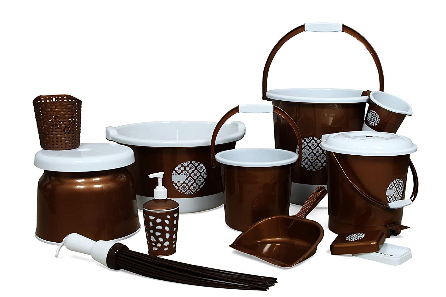 EVONTE Plastic Bucket, Tub & Mug Bathroom Set 11 pcs, Heavy Duty, Large