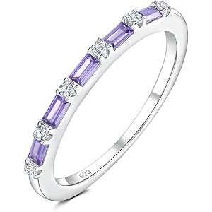 RANDES 1.5mm Thin Eternity Rings for Women Sterling Silver Stackable Rings | Dainty Stacking Birthstone Ring, Sapphire/Emeral