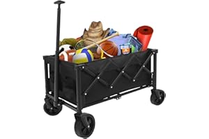 IHOMEY Collapsible Wagon Cart with Wheels Foldable Folding Utility Heavy Duty Wagons Carts for Grocery Sports Garden Shopping Camping (Black)