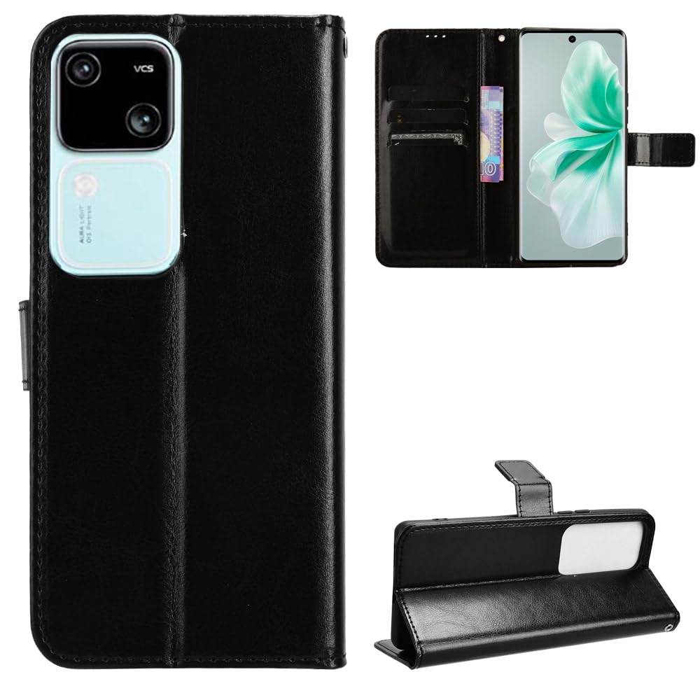 BellaCase Vivo V30 5G/V30 Pro 5G Case [Wallet Case] [Kickstand] [Card Slots] [Magnetic Flip Cover] Compatible with Vivo V30 5G/V30 Pro 5G Smartphone(Black)