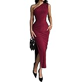 Womens' Sexy Summer One Shoulder Bodycon Long Stretchy Skin Tight Side Slit Date Night Dresses