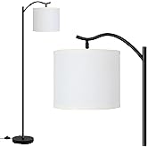 BoostArea Modern LED Arched Floor Lamp with Natural Linen Shade, 3 Brightness Levels, E26 Socket, Footswitch, 63-inch Tall, W