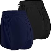 URATOT 2 Pack Cotton Yoga Short Women Summer Running Gym Sports Waistband Shorts with Pockets