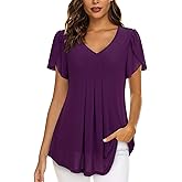 VALOLIA Womens Tops Short Sleeve Shirts Casual V Neck Blouse Double Layers Mesh Tunics Tops