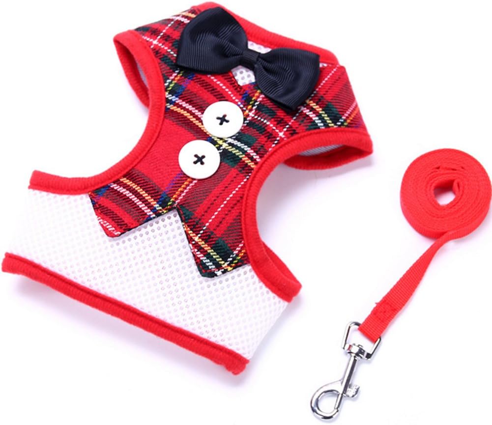 JasmineLi Pet Soft Breatheable Mesh Bowties Gentleman Suit Tuxedo Dog Cat Harness Vest Apparel with Traction Belt Outfit