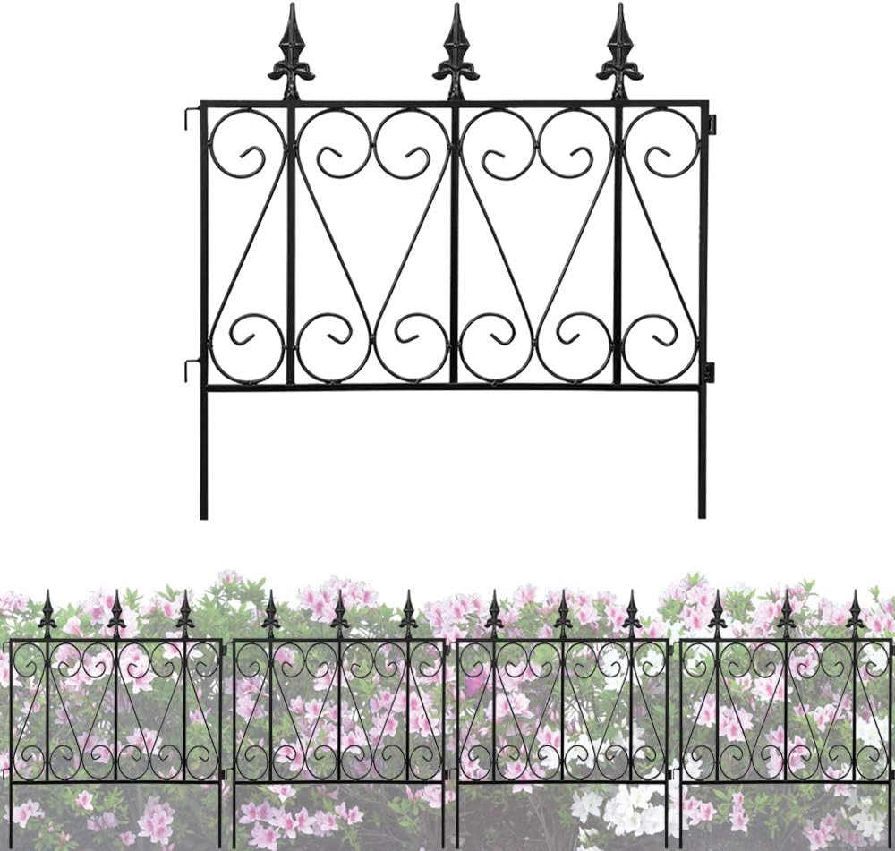 Decorative Garden Fence Rustproof Coated Metal 24in x 10ft Picket Wire Border Section Edging