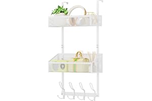 HOCOOKEPER Hocookeeper Over The Door Hooks & Baskets - 12 Hooks & 2 Mesh Baskets Back of Door Storage Organizer for Bathroom, Kitchen, Bedroom (White)
