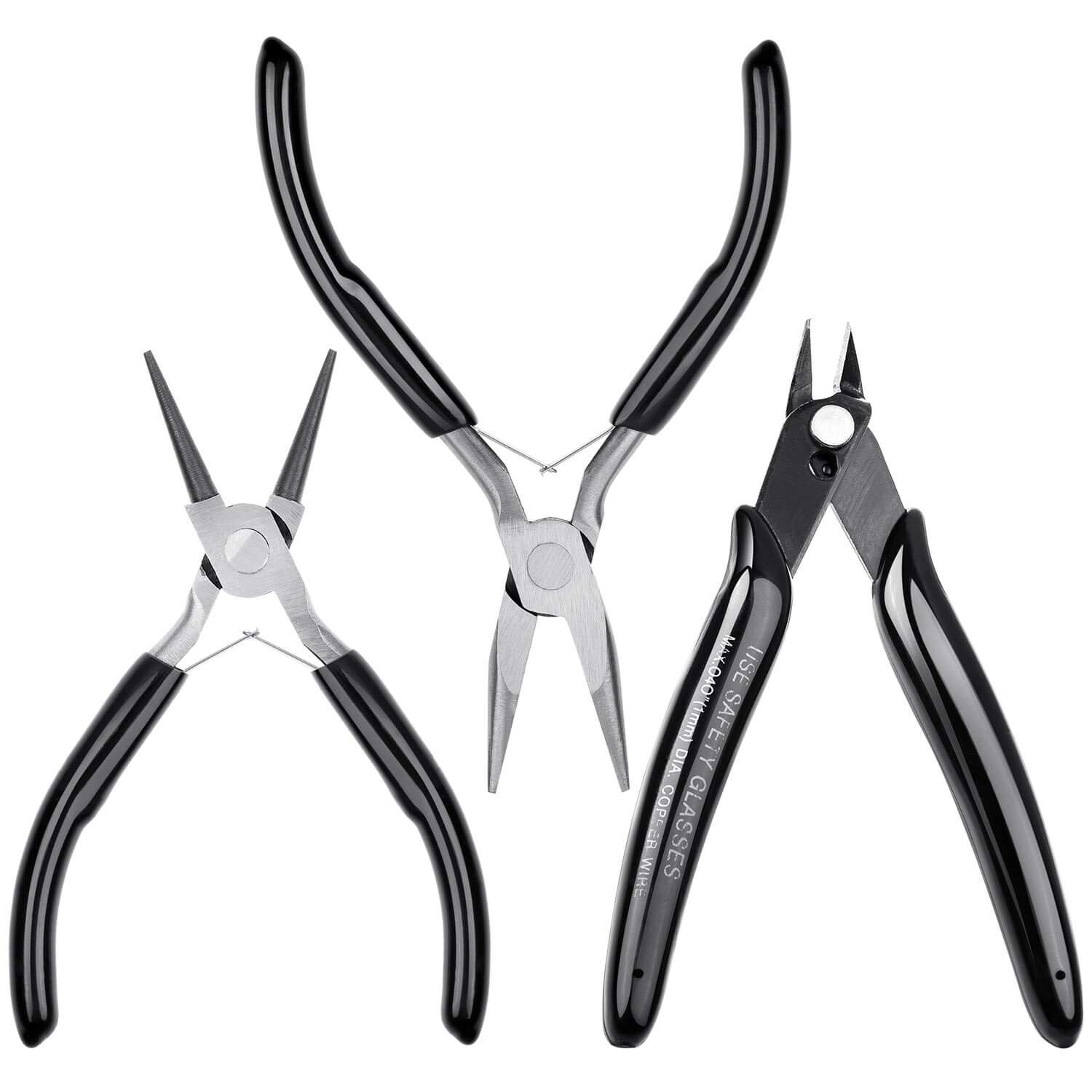Cridoz Bead Pliers Set - Needle Nose, Round Nose, Wire Cutter for Jewelry Making, Beading, Craft (3 Pliers)