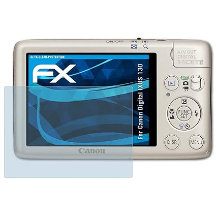 atFoliX Schutzfolie kompatibel mit Canon Digital IXUS 130 Folie, ultraklare FX Displayschutzfolie (3X)