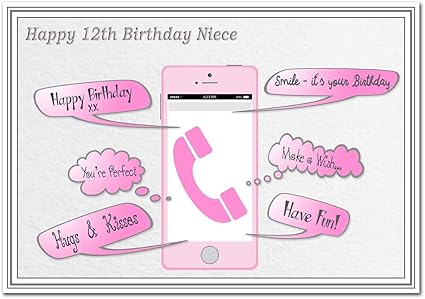 Biglietto Di Auguri Speciale Per Dodicesimo Compleanno Ragazza Dodici Anni Unusual Unique Best 12 Anni Carta Con Finitura Opaca Da 350 G Mq Multicolore Niece 12th ay Mobile Phone Messages